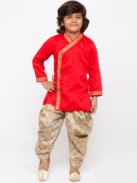 

JBN Creation Boys Red & Beige Embroidered Kurta with Dhoti Pants
