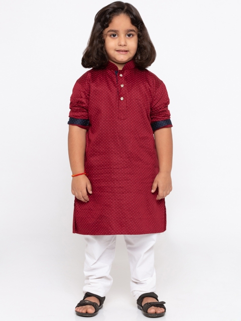 

JBN Creation Boys Maroon & White Printed Kurta with Pyjamas