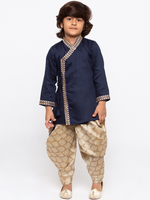 

JBN Creation Boys Navy Blue & Beige Embroidered Kurta with Dhoti Pants