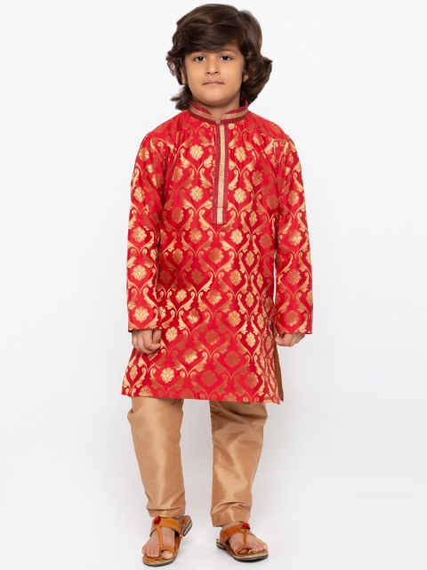 

JBN Creation Boys Red & Gold-Coloured Printed Kurta with Pyjamas