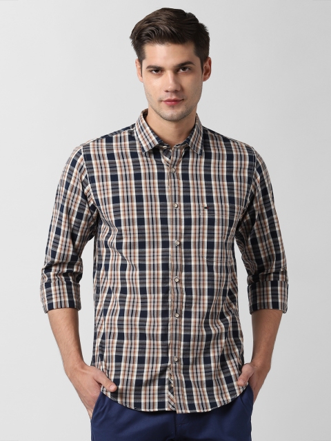 

Peter England Casuals Men Brown & Navy Blue Slim Fit Checked Casual Shirt