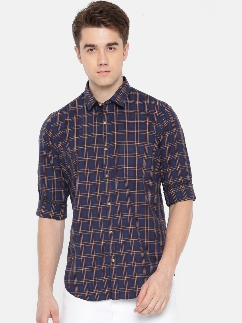 

Peter England Casuals Men Navy Blue & Brown Slim Fit Checked Casual Shirt