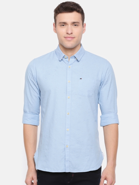 

Peter England Casuals Men Blue Slim Fit Self Design Casual Shirt