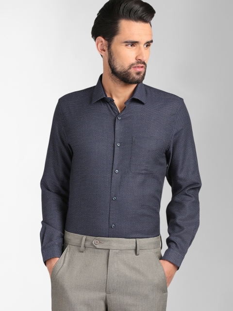 

Peter England Men Navy Blue & Grey Slim Fit Self Design Formal Shirt