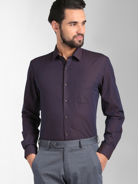 

Peter England Men Maroon & Blue Slim Fit Self Design Formal Shirt