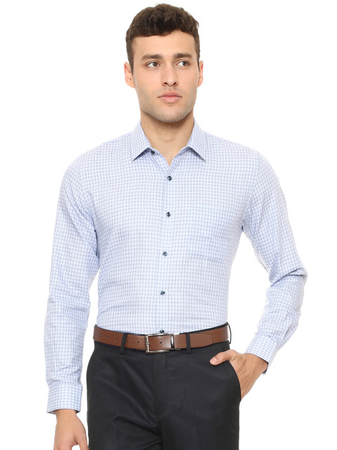 

Peter England Men Blue Regular Fit Checked Formal Shirt
