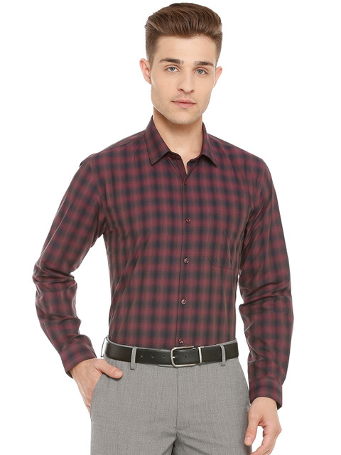 

Peter England Men Maroon & Black Slim Fit Checked Formal Shirt