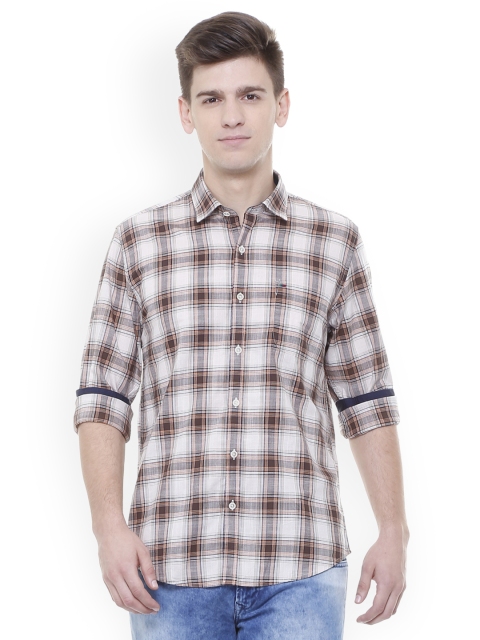 

Peter England Casuals Men Brown & Off-White Slim Fit Checked Casual Shirt