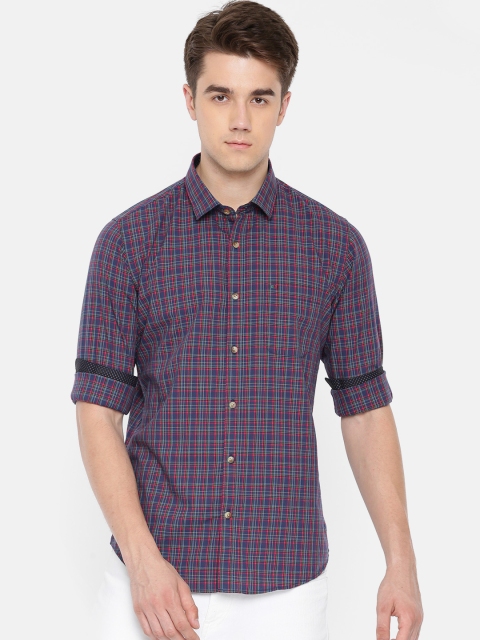 

Peter England Casuals Men Blue & Red Slim Fit Checked Casual Shirt