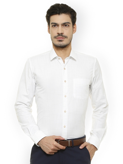

Peter England Men White Slim Fit Checked Formal Shirt