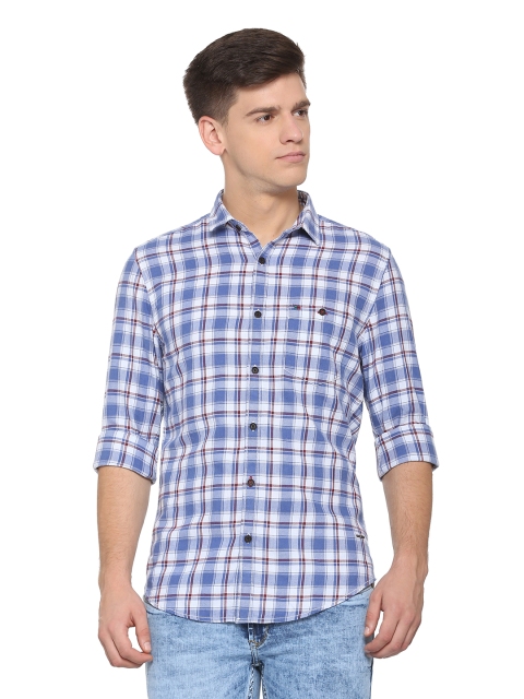 

Peter England Casuals Men Blue & White Slim Fit Checked Casual Shirt