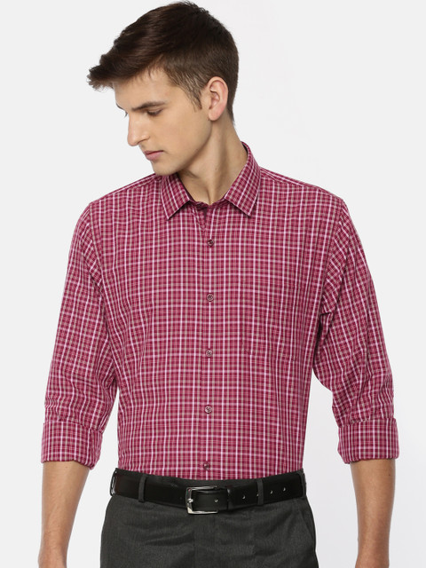 

Peter England Men Burgundy Slim Fit Checked Formal Shirt