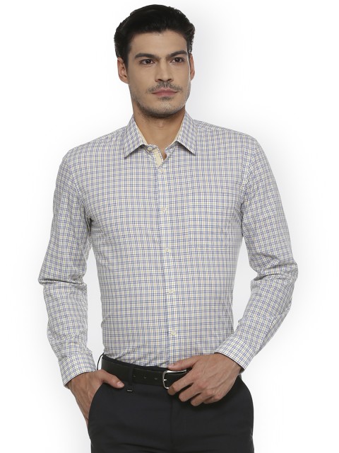 

Peter England Men Off-White & Yellow Slim Fit Checked Formal Shirt