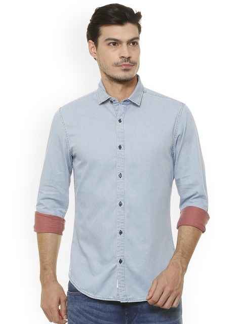 

Peter England Casuals Men Brown & Blue Slim Fit Solid Reversible Casual Shirt
