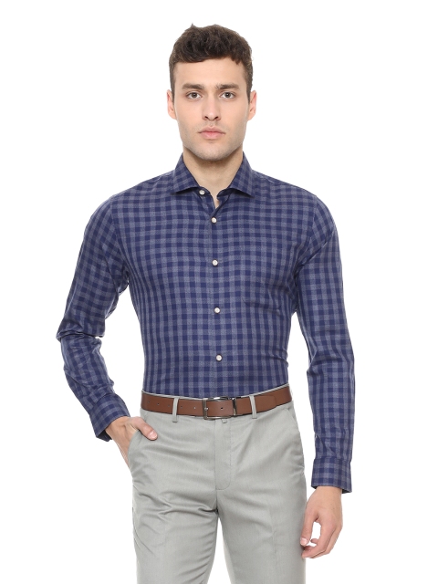 

Men Navy Blue Slim Fit Checked Formal Shirt