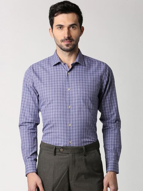 

Peter England Elite Men Purple & Off-White Slim Fit Checked Casual Shirt