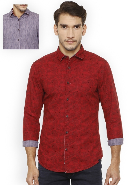 

Peter England Casuals Men Magenta & Purple Reversible Regular Fit Printed Casual Shirt