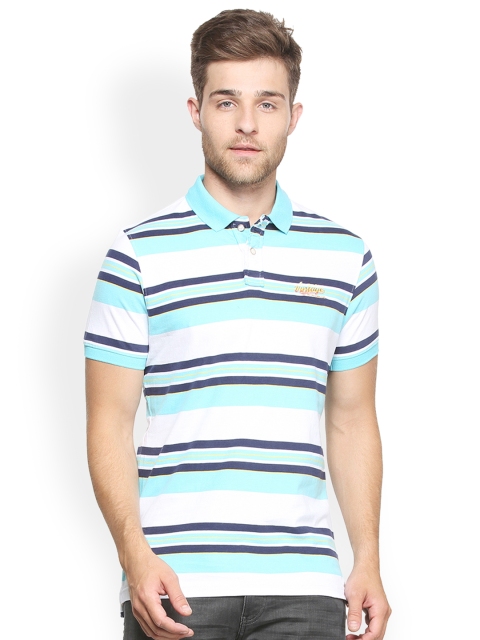 

Peter England Casuals Men Blue Striped Polo Collar T-shirt