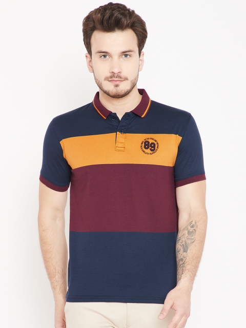 

Peter England Casuals Men Navy & Burgundy Colourblocked Polo Collar T-shirt, Navy blue