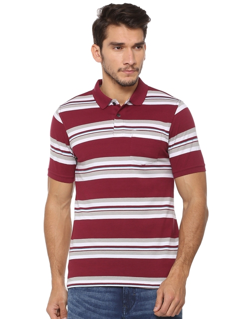 

Peter England Casuals Men Maroon Striped Polo Collar T-shirt