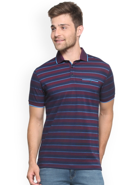 

Peter England Men Maroon & Blue Striped Polo Collar T-shirt