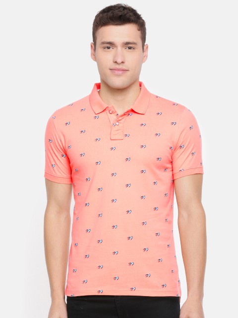 

Peter England Men Peach-Coloured Printed Polo Collar T-shirt
