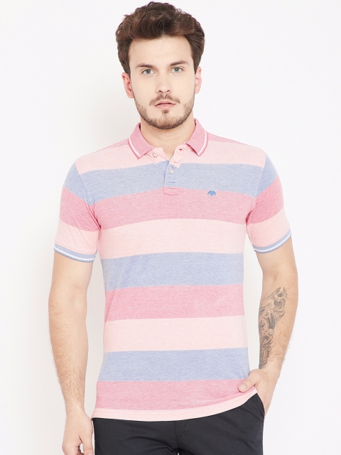 

Peter England Casuals Men Pink & Blue Striped Polo Collar T-shirt