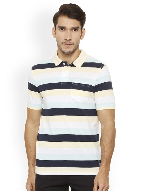 

Peter England Casuals Men Navy Blue Striped Polo Collar T-shirt