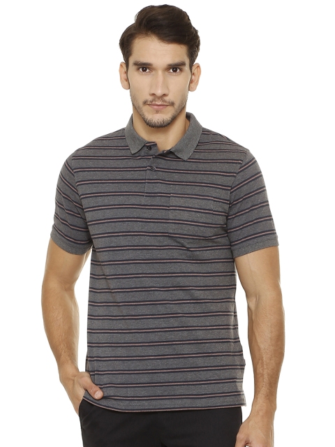 

Peter England Casuals Men Grey Striped Polo Collar T-shirt