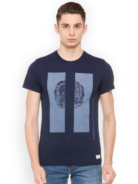 

Peter England Casuals Men Navy Blue Printed Round Neck T-shirt