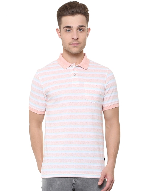 

Peter England Casuals Men Pink Striped Polo Collar T-shirt