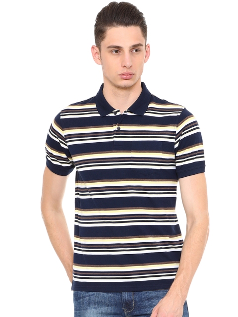 

Peter England Casuals Men Navy Blue Striped Polo Collar T-shirt