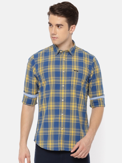 

Pepe Jeans Men Yellow & Blue Regular Fit Checked Casual Shirt