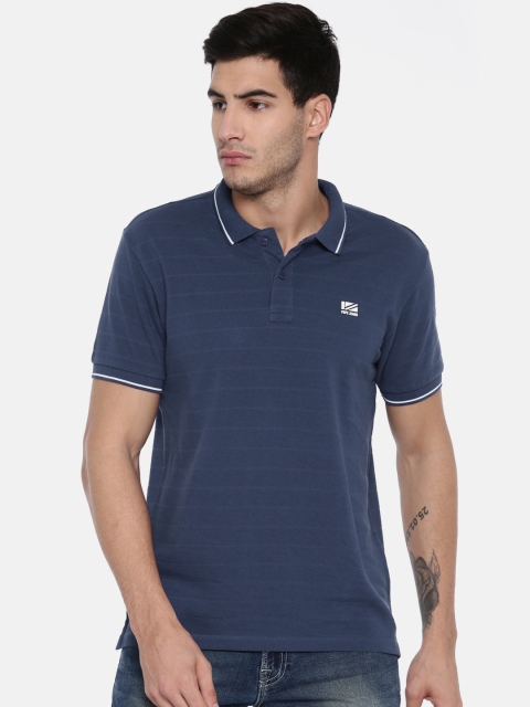 

Pepe Jeans Men Blue Self Striped Polo Collar Pure Cotton T-shirt