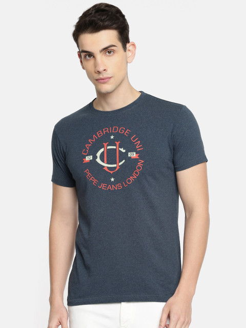 

Pepe Jeans Men Navy Blue Printed Slim Fit Round Neck T-shirt