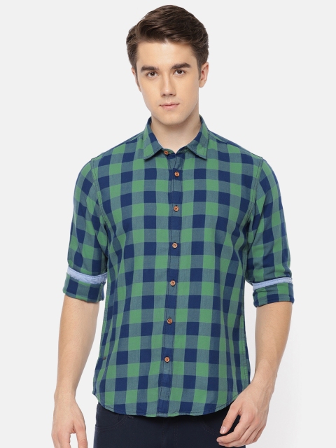 

Pepe Jeans Men Green & Blue Regular Fit Checked Casual Shirt