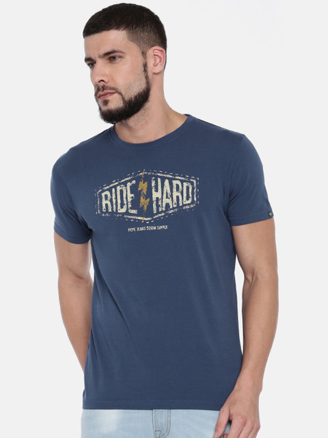 

Pepe Jeans Men Blue Printed Round Neck T-shirt