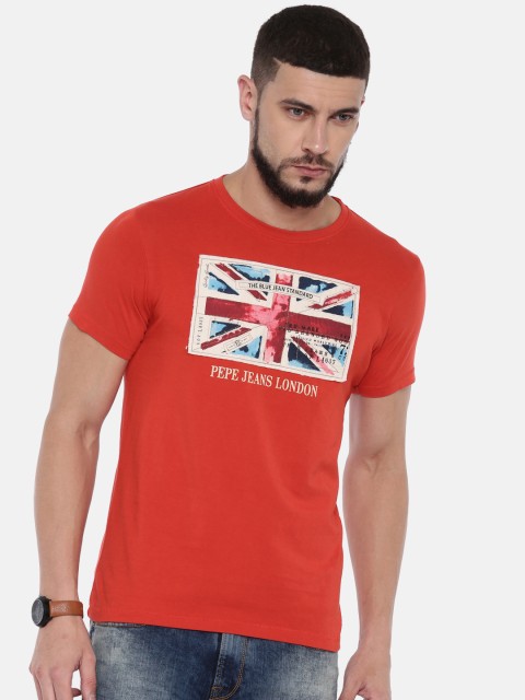 

Pepe Jeans Men Red Printed Round Neck T-shirt