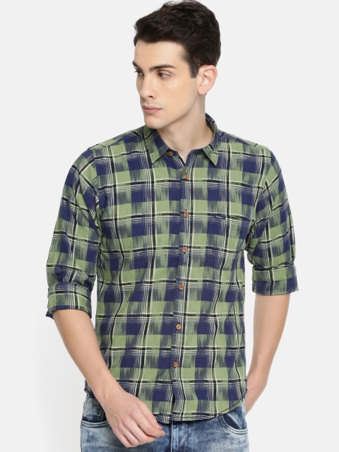 

Pepe Jeans Men Green & Blue Regular Fit Checked Casual Shirt