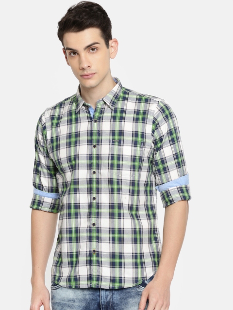 

Pepe Jeans Men White & Green Regular Fit Checked Casual Shirt