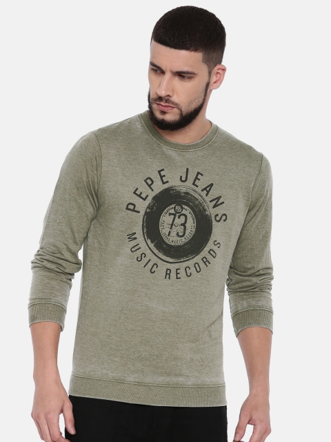 

Pepe Jeans Men Olive Green Printed Sweatshirt