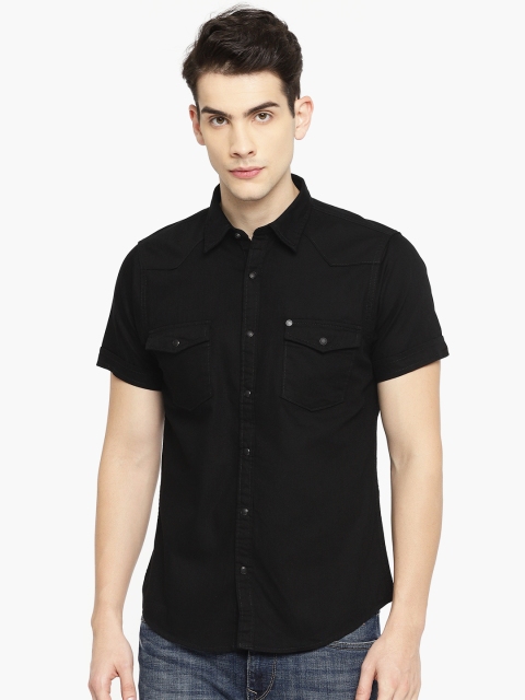 

Pepe Jeans Men Black Regular Fit Solid Denim Casual Shirt