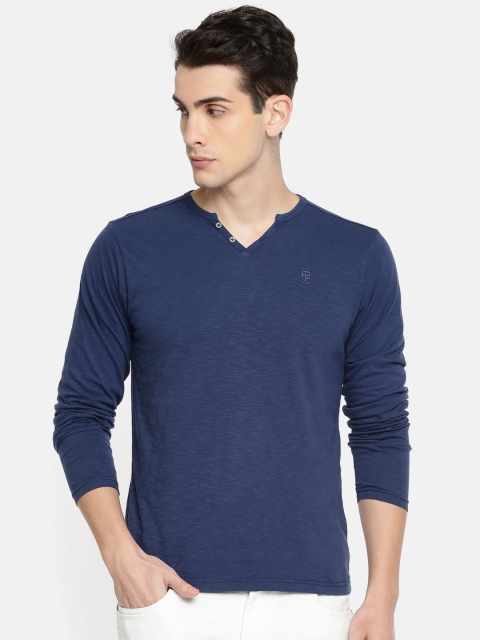 

Pepe Jeans Men Blue Solid Slim Fit V-Neck Pure Cotton T-shirt