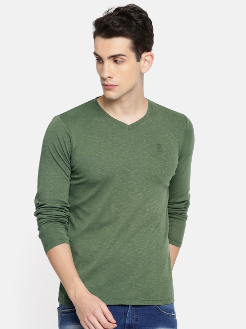 

Pepe Jeans Men Olive Green Solid V-Neck T-shirt