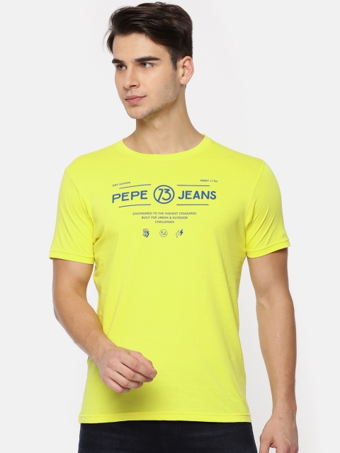 

Pepe Jeans Men Yellow Printed Slim Fit Round Neck Pure Cotton T-shirt