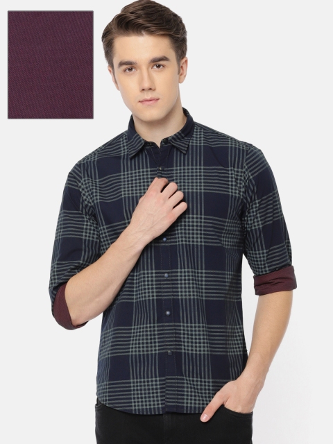 

Pepe Jeans Men Navy Blue Checked Reversible Shirt