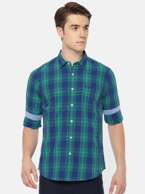 

Pepe Jeans Men Green & Blue Regular Fit Checked Casual Shirt