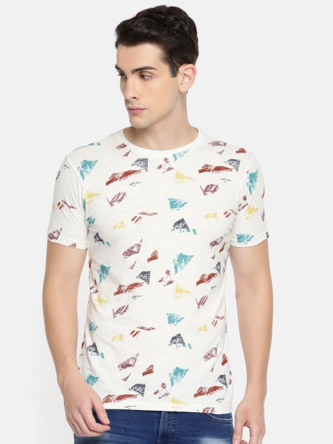 

Pepe Jeans Men Off-White Printed Slim Fit Round Neck Pure Cotton T-shirt