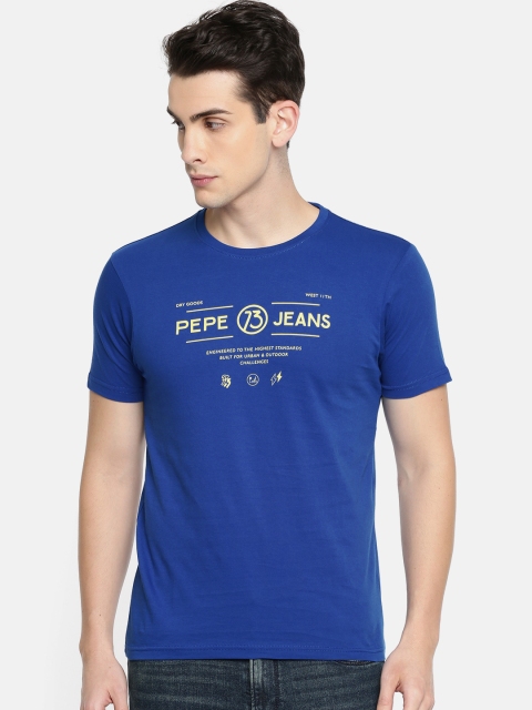 

Pepe Jeans Men Blue Printed Round Neck Pure Cotton T-shirt