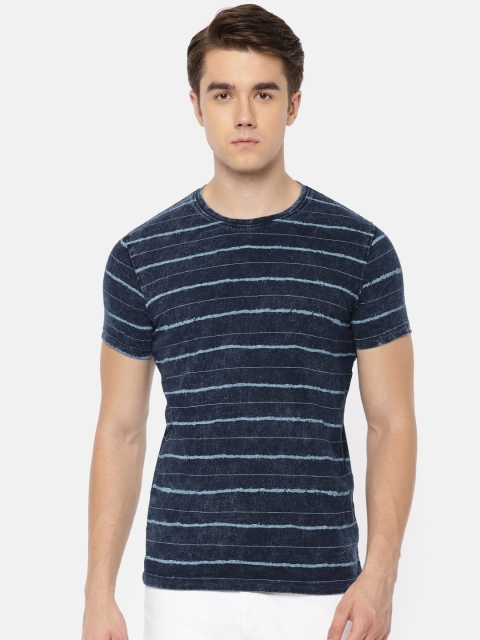 

Pepe Jeans Men Navy Blue Striped Slim Fit Round Neck Pure Cotton T-shirt